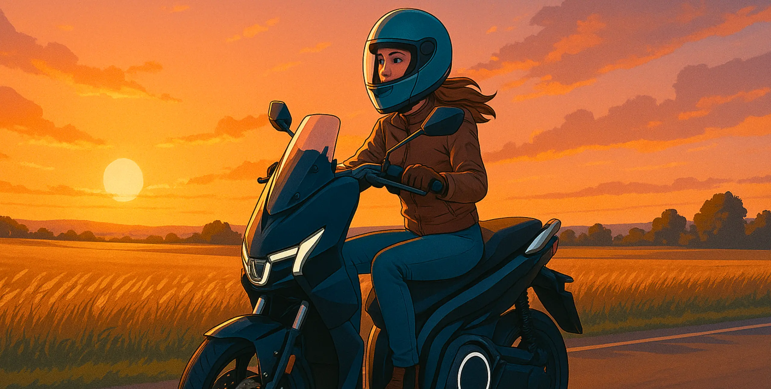 Jeune femme sur un Silence S01 au soleil couchant