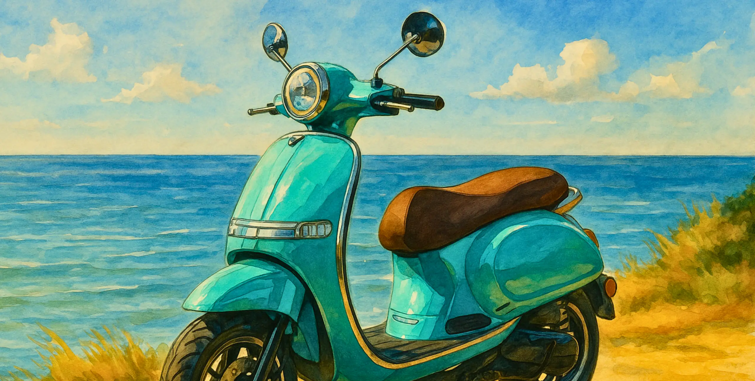 Frison T3000 turquoise garé devant la mer