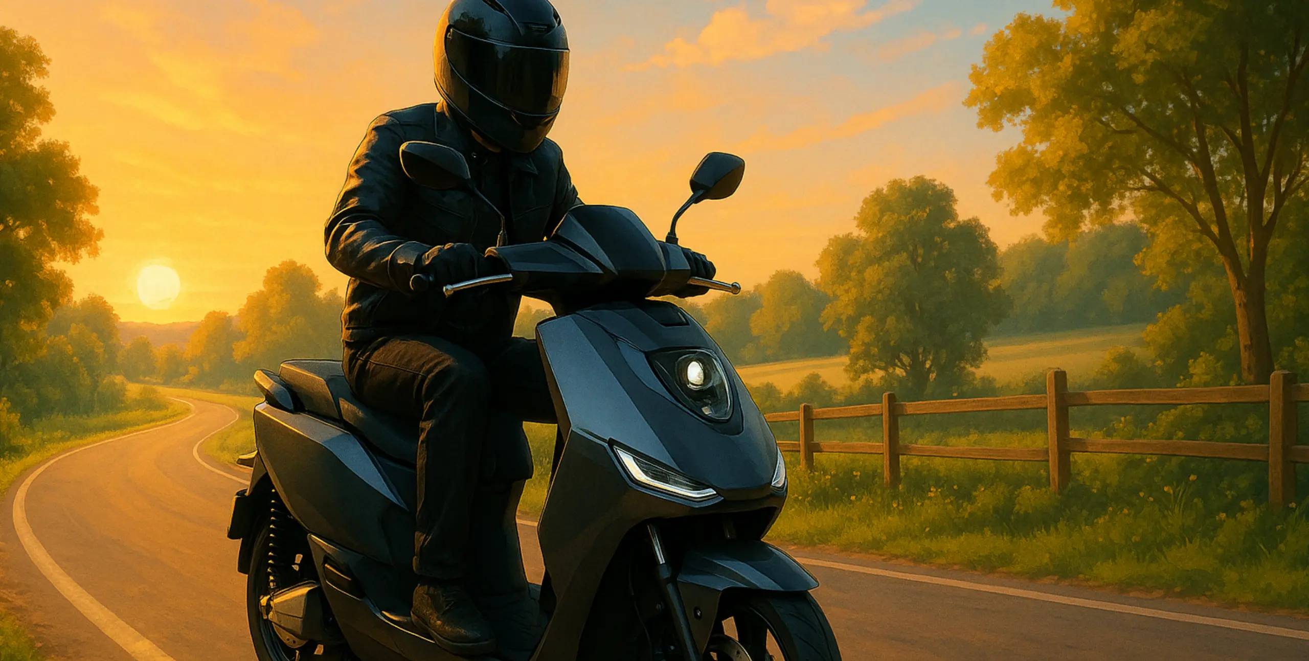 Yadea Fierider Pilote sur une route de campagne avec un Yadea Fierider