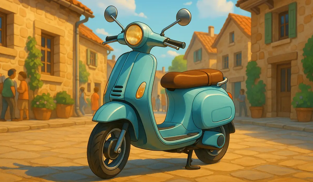 Un scooter électrique vintage dans un village du sud de la France